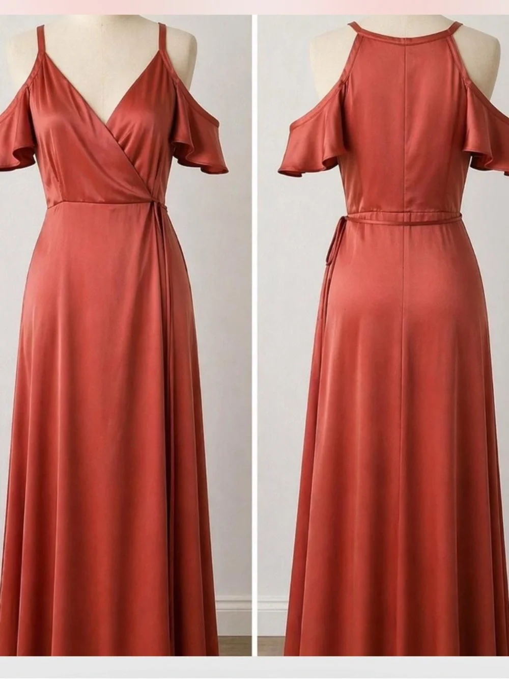 Nine West Rust-Orange Cold-Shoulder Wrap Maxi Dress